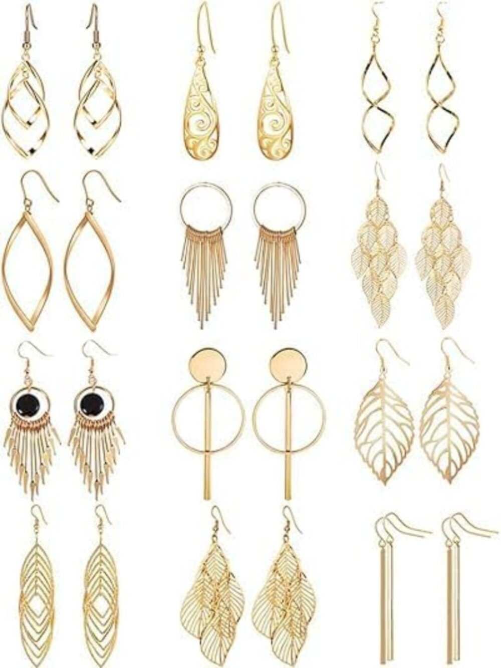 12 Pairs Vintage Boho Drop Dangle Earrings Set - Fashion Jewelry for Women